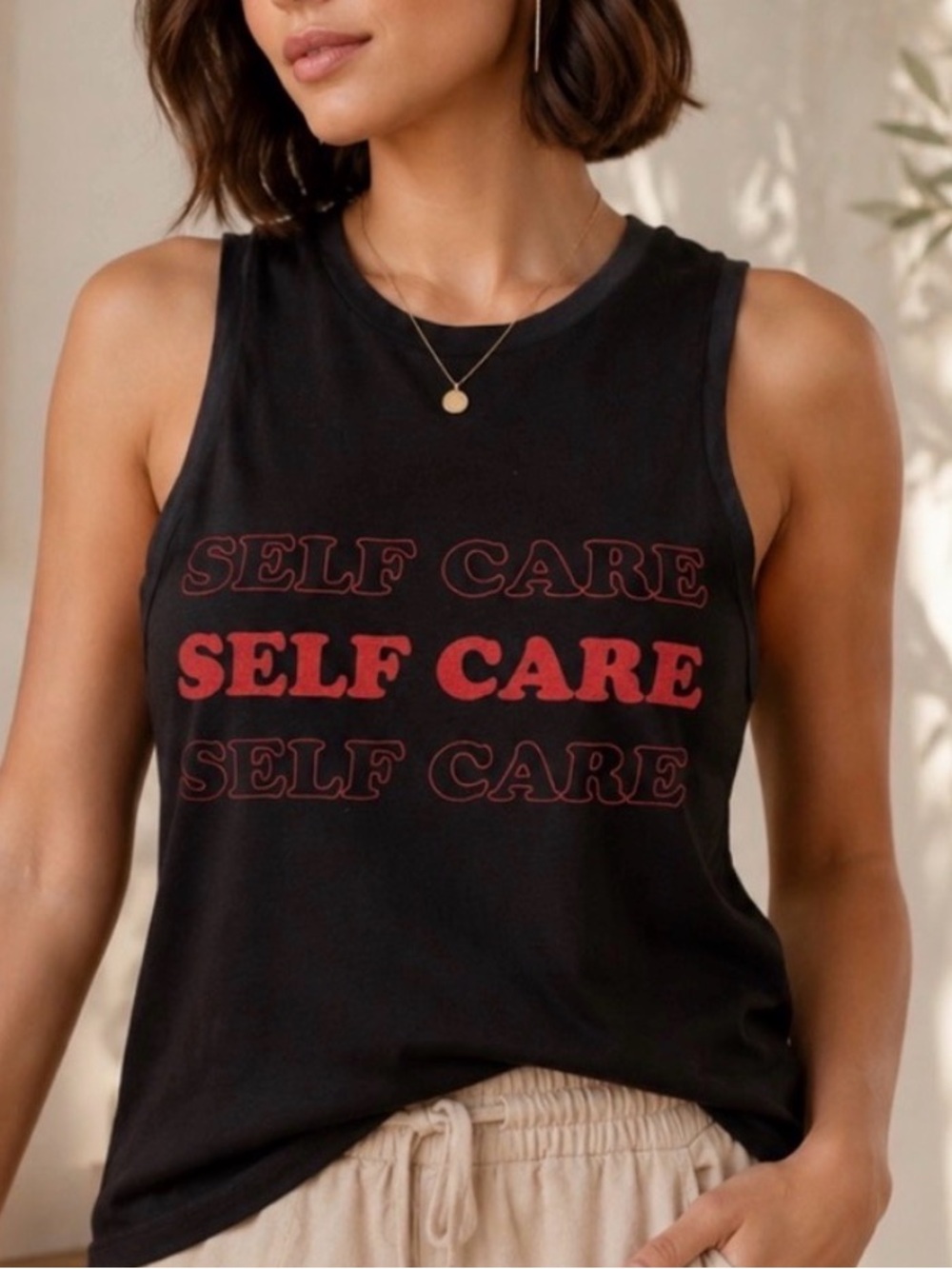 Self Care - Women's Black Graphic Tank Top - size Small - Picture 1 of 11